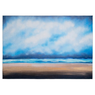 Washable Coastal Blue Designer Rug - Breathe