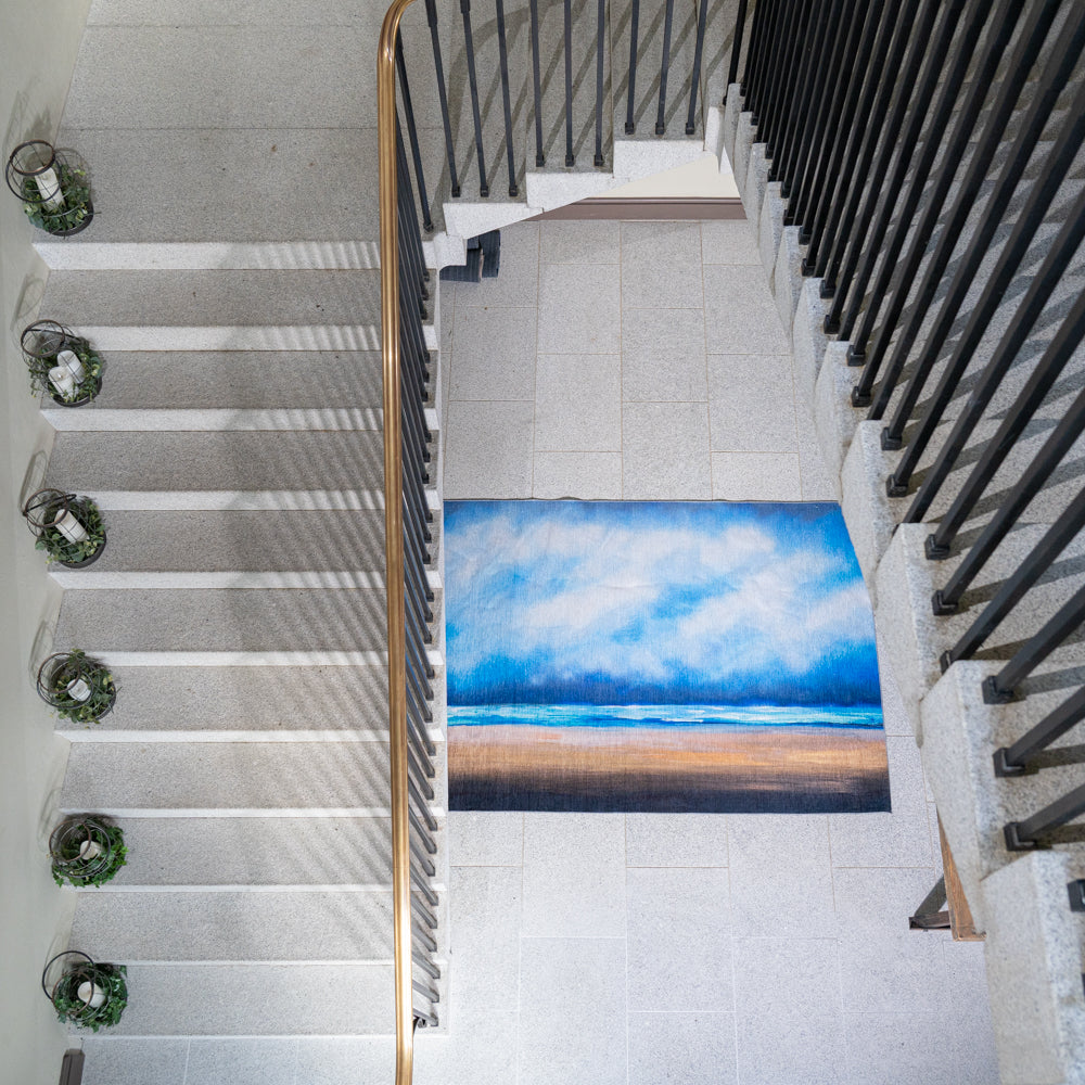 Washable Coastal Blue Designer Rug - Breathe