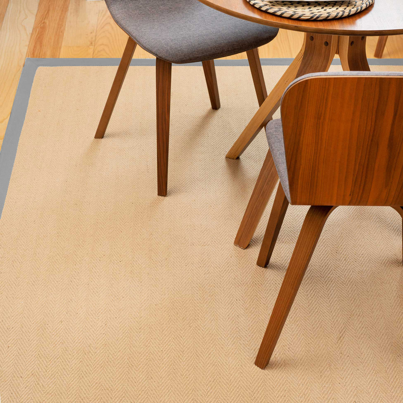 Grey Cotton Border Natural Jute Area Rug