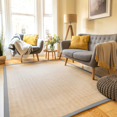 Grey Cotton Border Natural Jute Area Rug