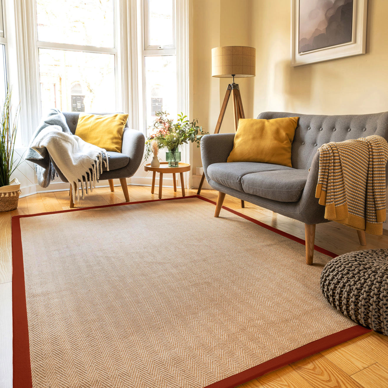 Terracotta Border Jute Rug - Juliette Rust | Living Room Rugs | Kukoon ...