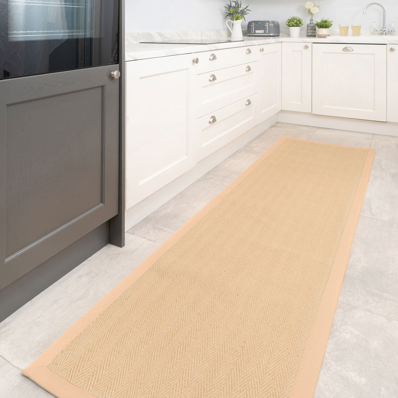 Beige Cotton Border Natural Jute Area Runner Rug