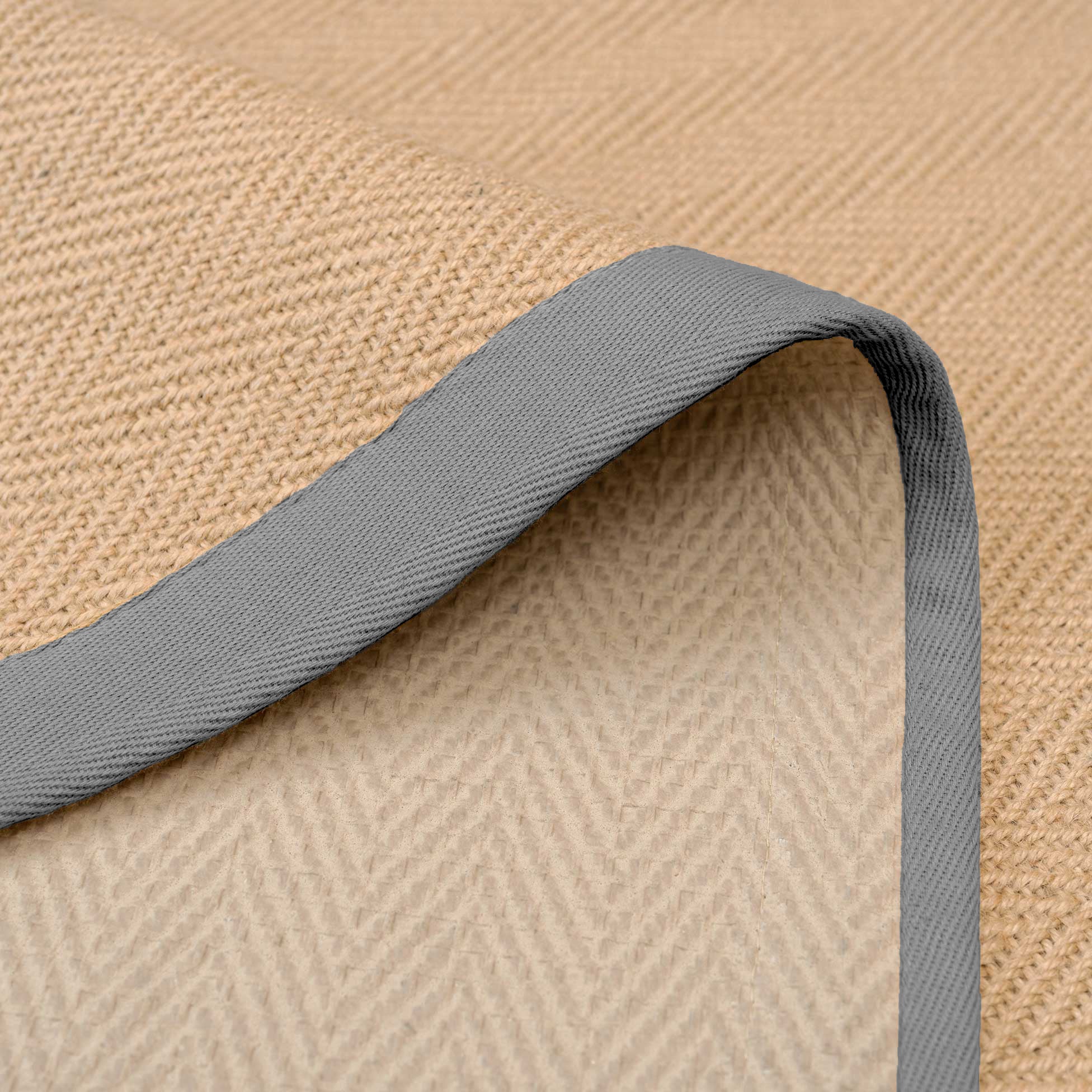 Grey Cotton Border Natural Hallway Jute Runner