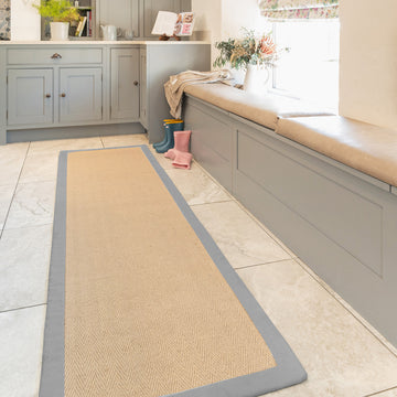 Grey Cotton Border Natural Hallway Jute Runner