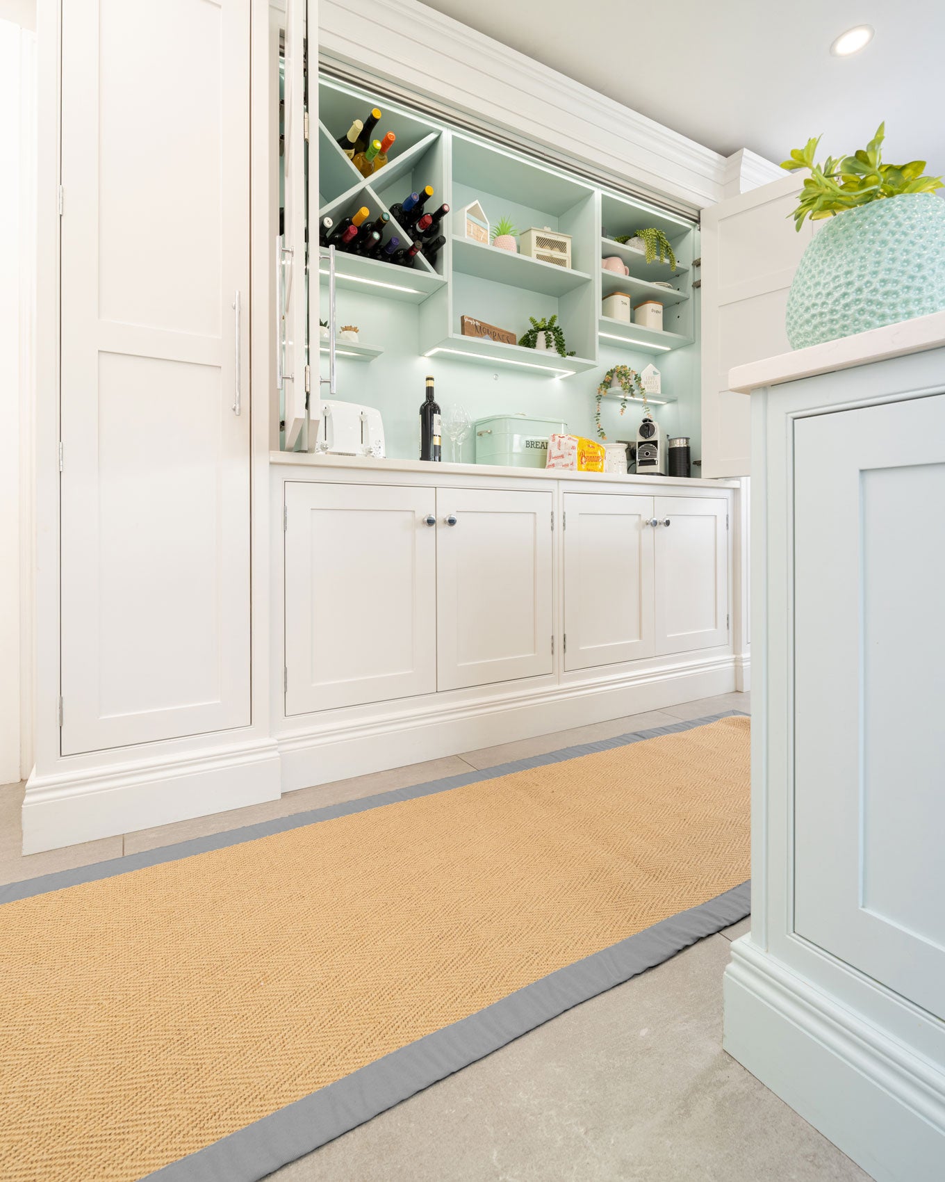 Grey Cotton Border Natural Hallway Jute Runner