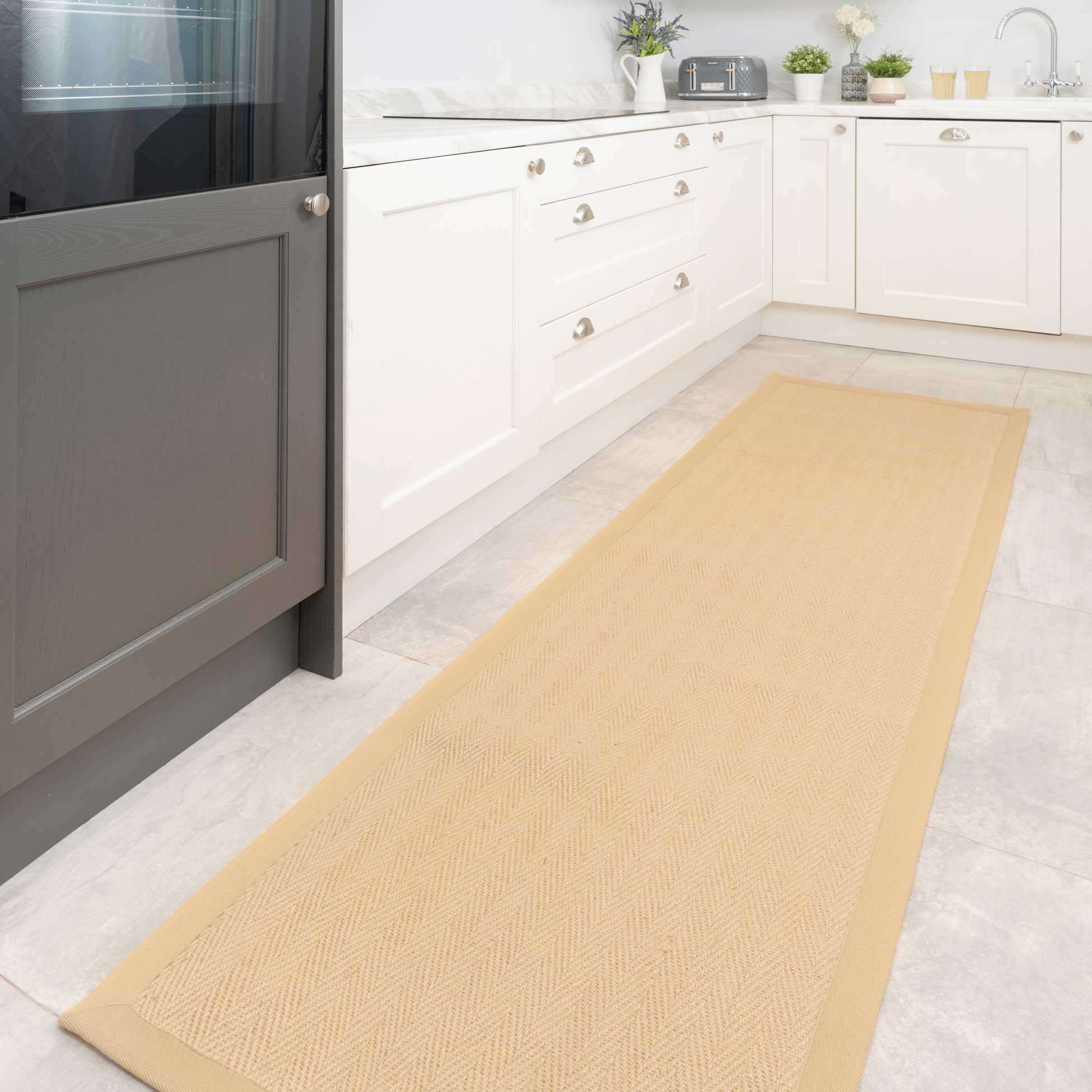 Beige Cotton Border Natural Jute Hallway Runner Rug