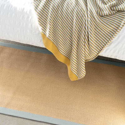Grey Blue Cotton Border Natural Hallway Jute Runner Rug