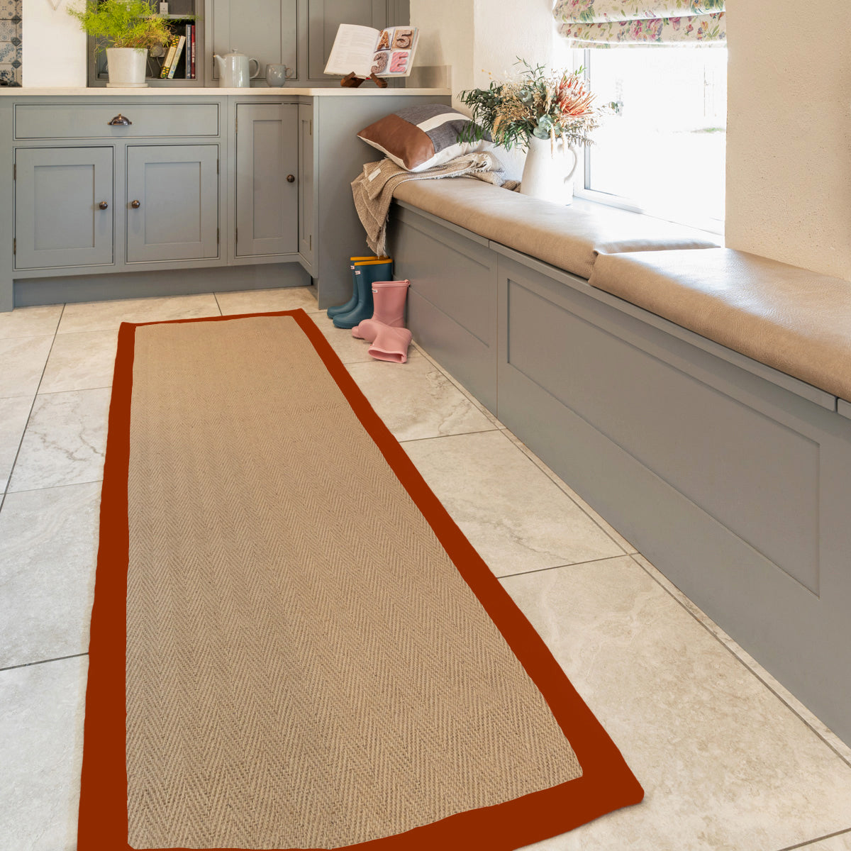 Terracotta Border Jute Runner Rug - Juliette Rust