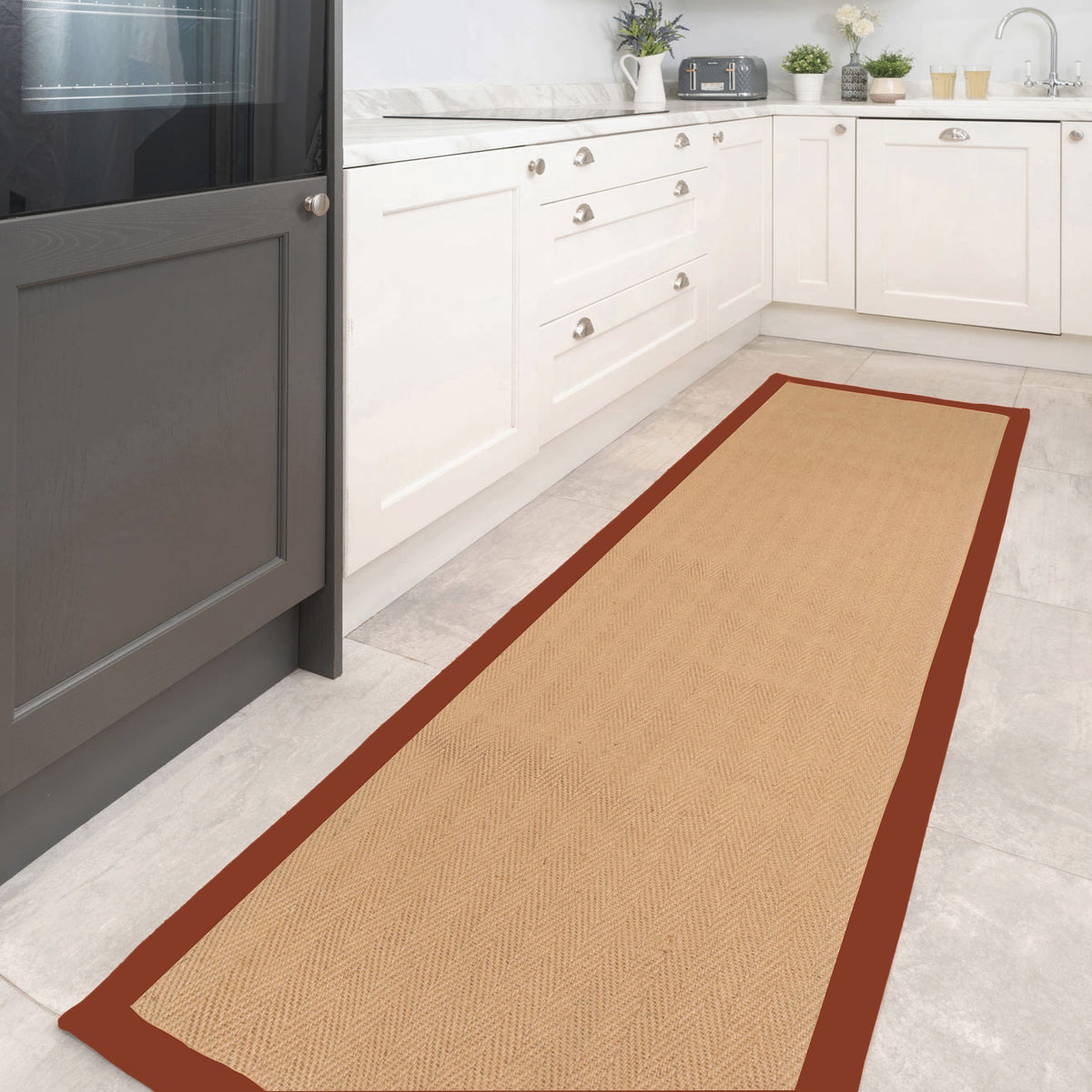 Terracotta Border Jute Runner Rug - Juliette Rust