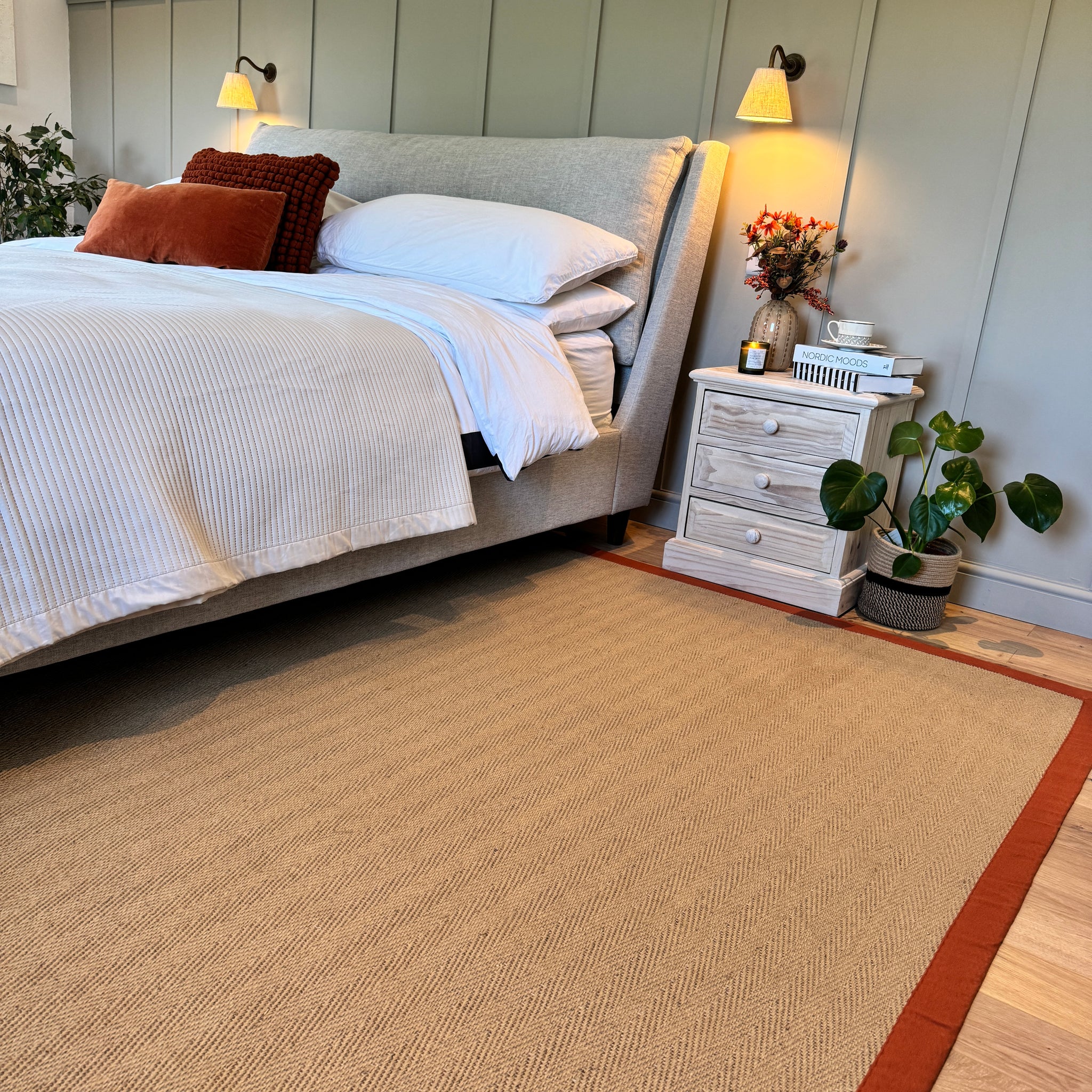 Terracotta Border Jute Rug - Juliette Rust | Living Room Rugs | Kukoon ...