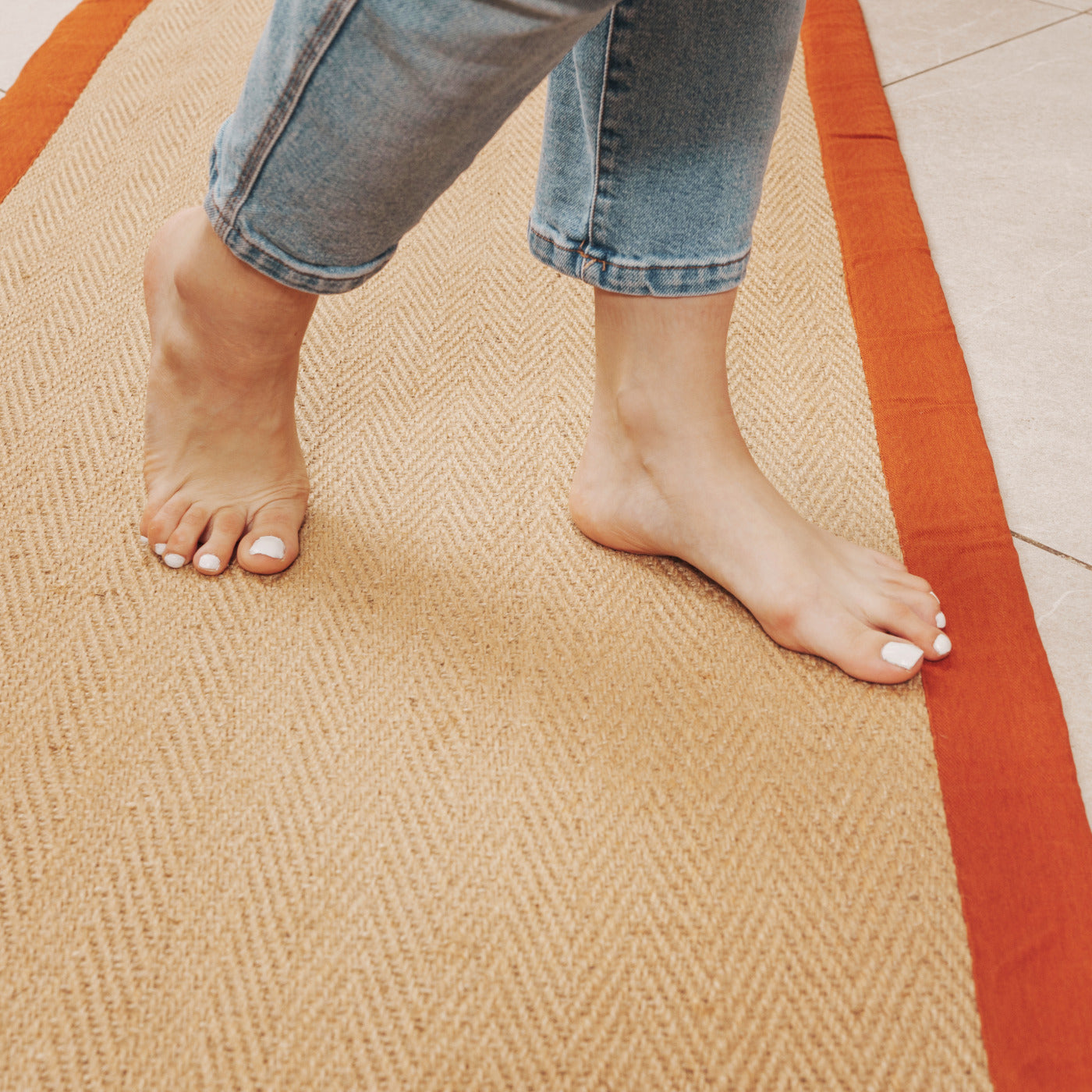 Terracotta Border Jute Runner Rug - Juliette Rust