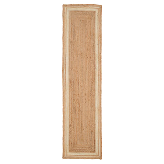 Rectangular jute rug with a natural beige border on a white background