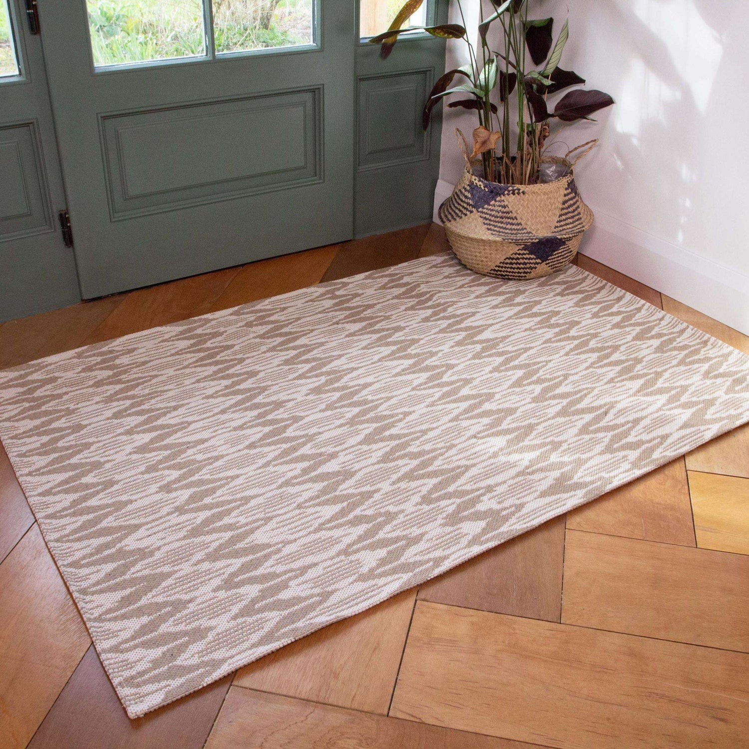 Natural Stripe Woven Runner Sustainable Recycled Cotton Rug