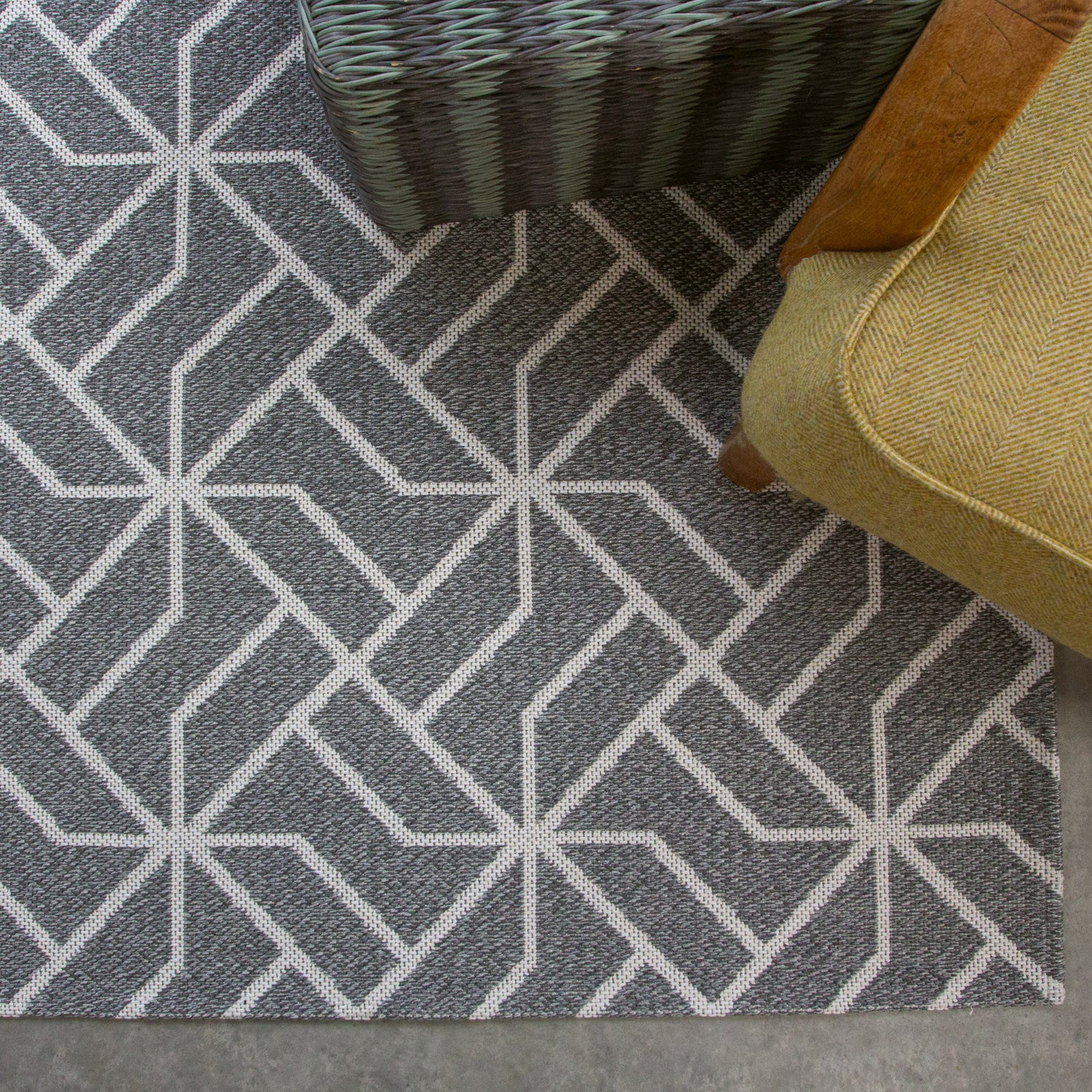 Grey Geometric Woven Sustainable Recycled Cotton Rug