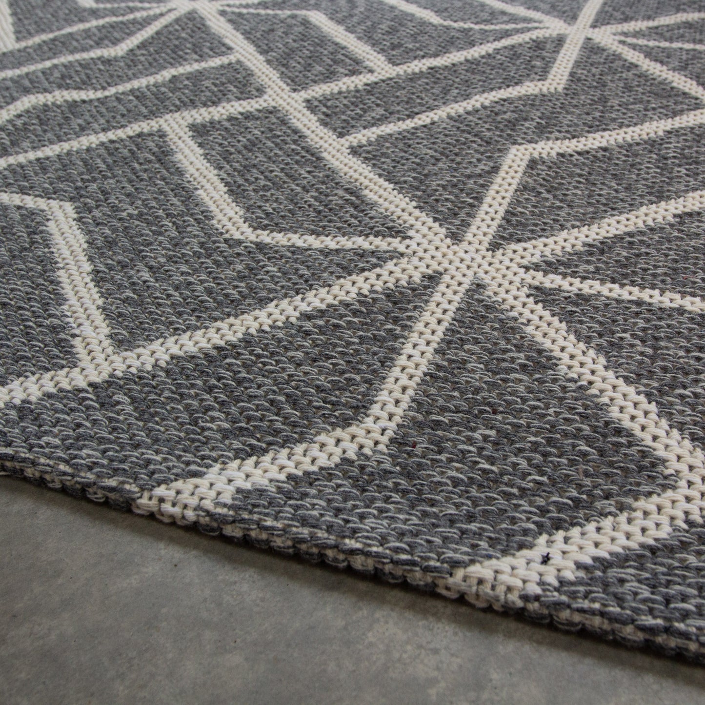 Grey Geometric Woven Sustainable Recycled Cotton Rug