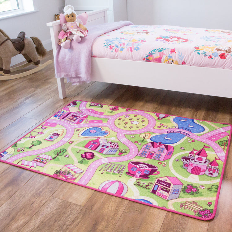 Kids Fun Pink Funfair Play Rug