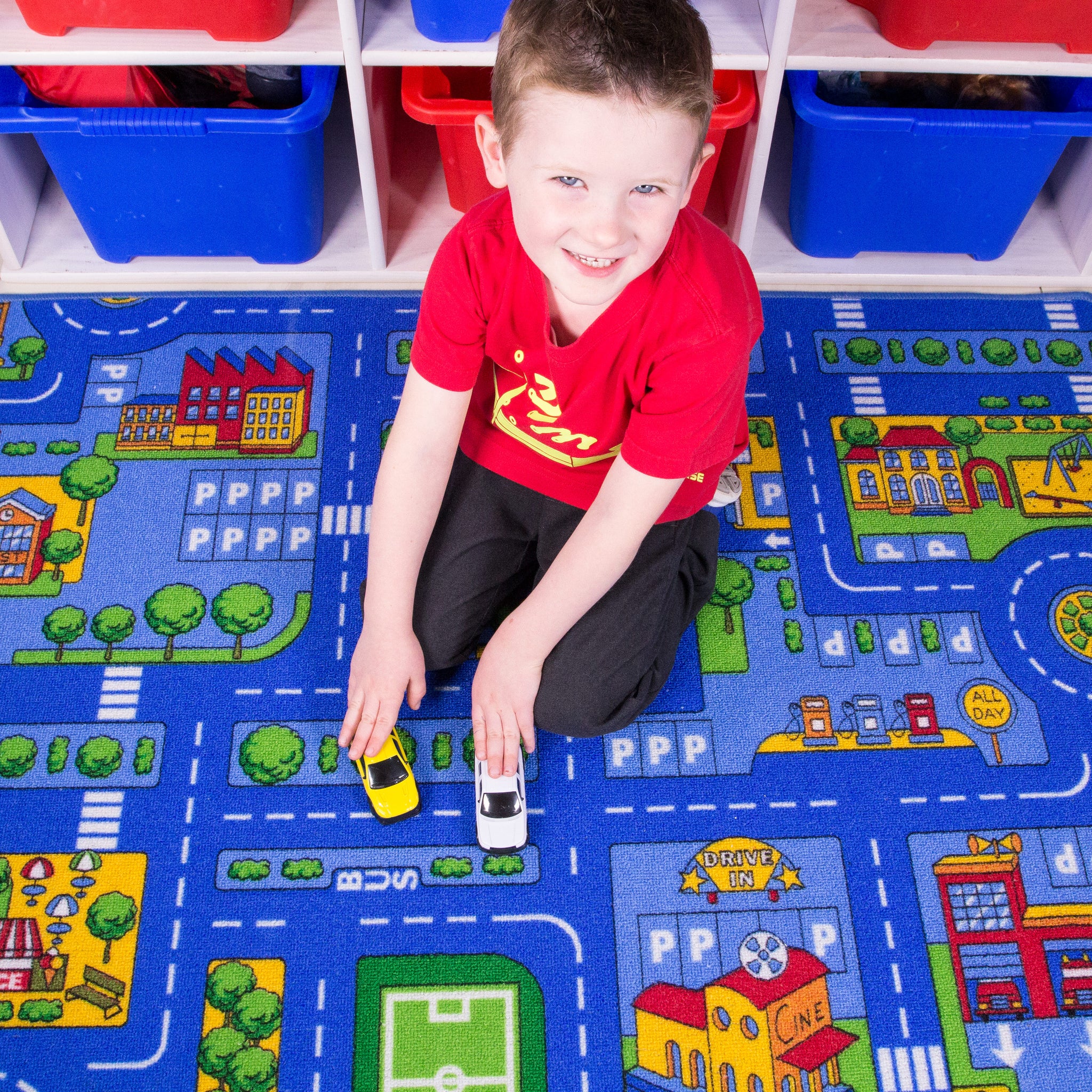 Blue Village Roads Kids Play Mat