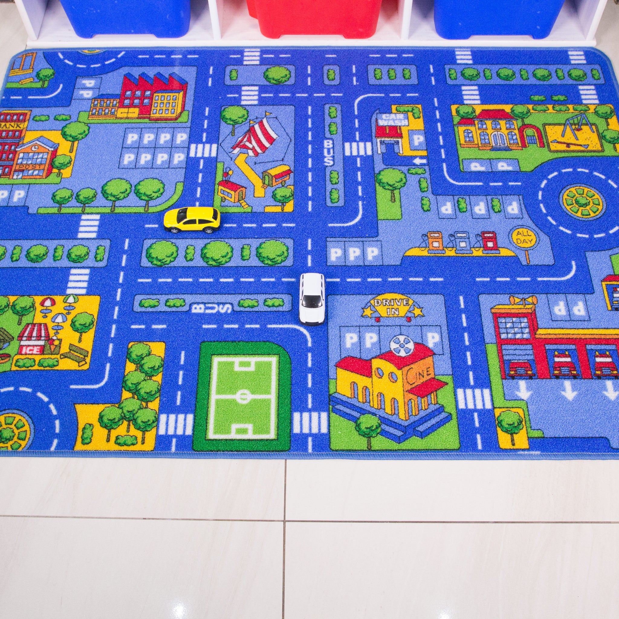 Blue Village Roads Kids Play Mat