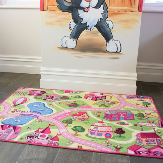 Kids Fun Pink Funfair Play Rug