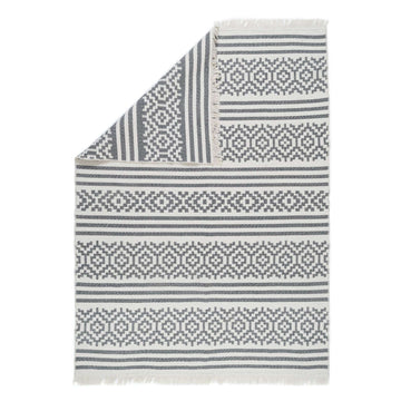 Reversible Cotton Cream Grey Motif Rug