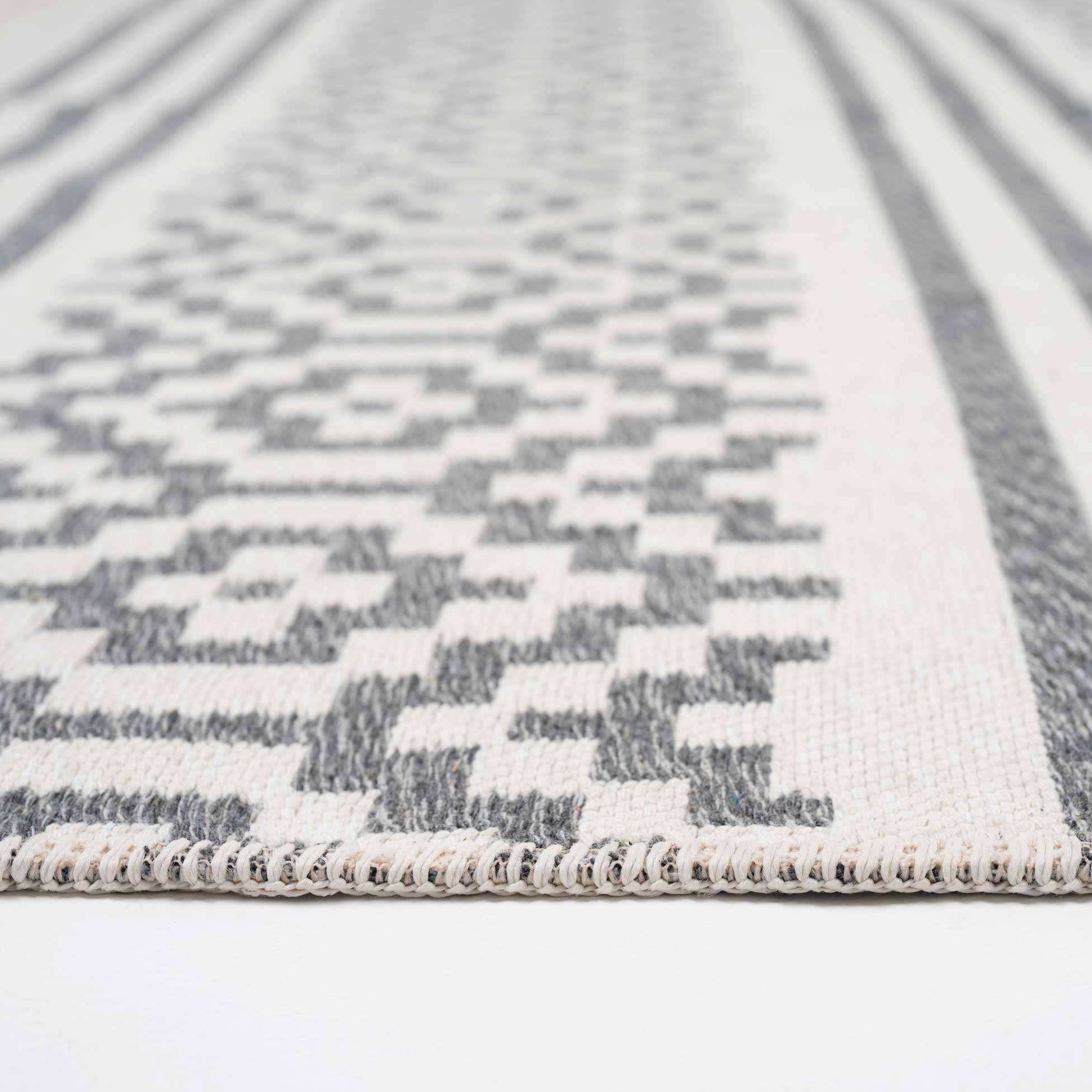 Reversible Cotton Cream Grey Motif Rug