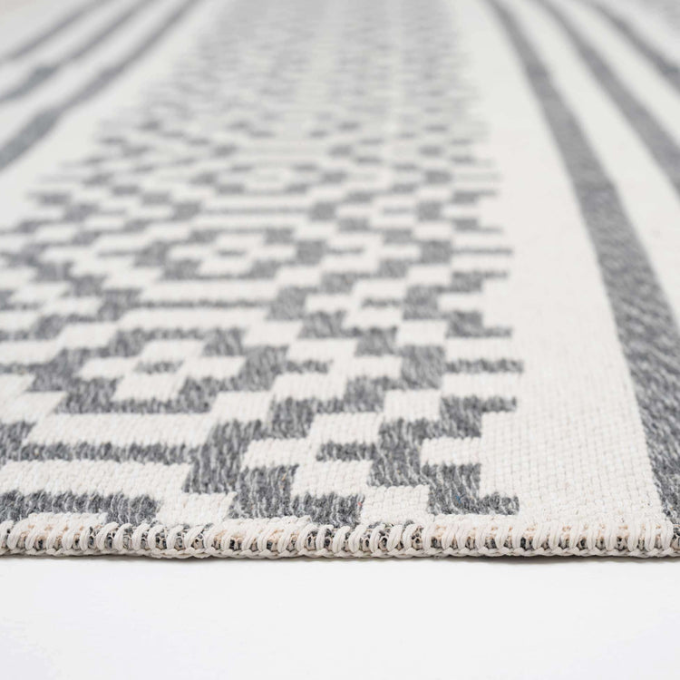Reversible Cotton Cream Grey Motif Rug