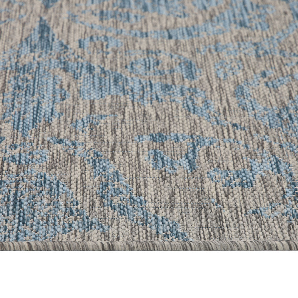 Aqua Blue Floral Outdoor Rug - Lanark