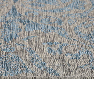 Aqua Blue Floral Outdoor Rug - Lanark