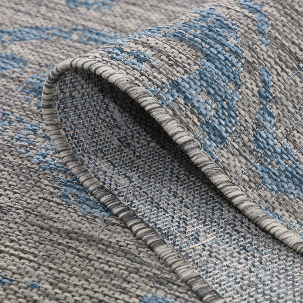 Aqua Blue Floral Outdoor Rug - Lanark
