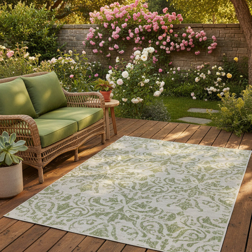 Green Floral Outdoor Rug - Lanark