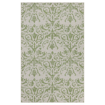 Green Floral Motif Outdoor Rug - Lanark