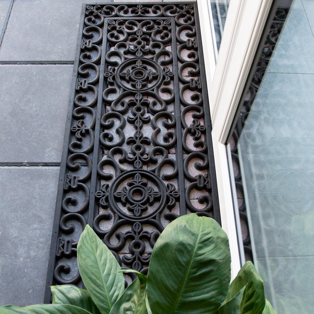 Long Ornate Iron Black Rubber Outdoor Entrance Doormat - Rubber Mat ...