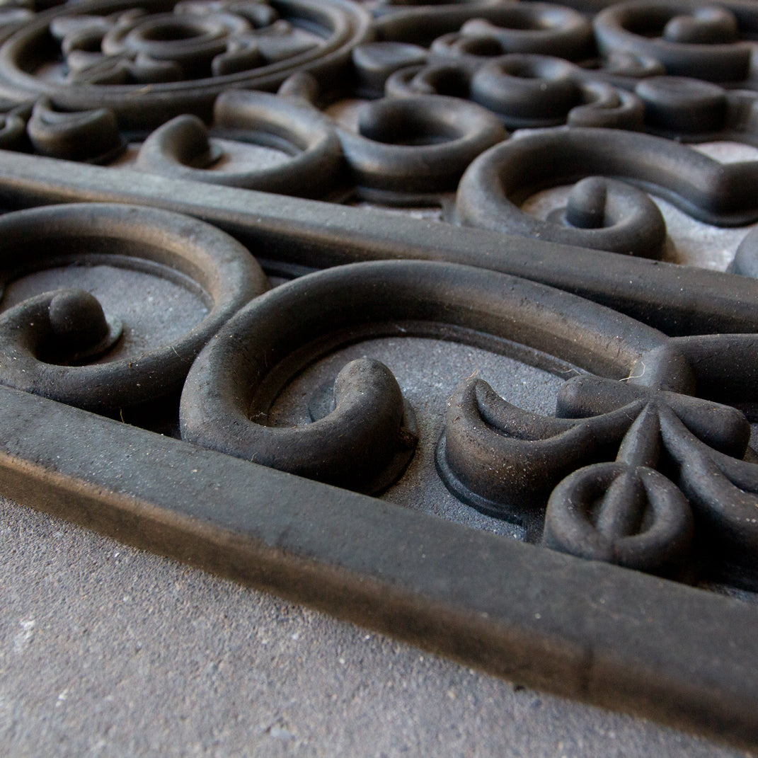 Long Ornate Iron Black Rubber Entrance Doormat