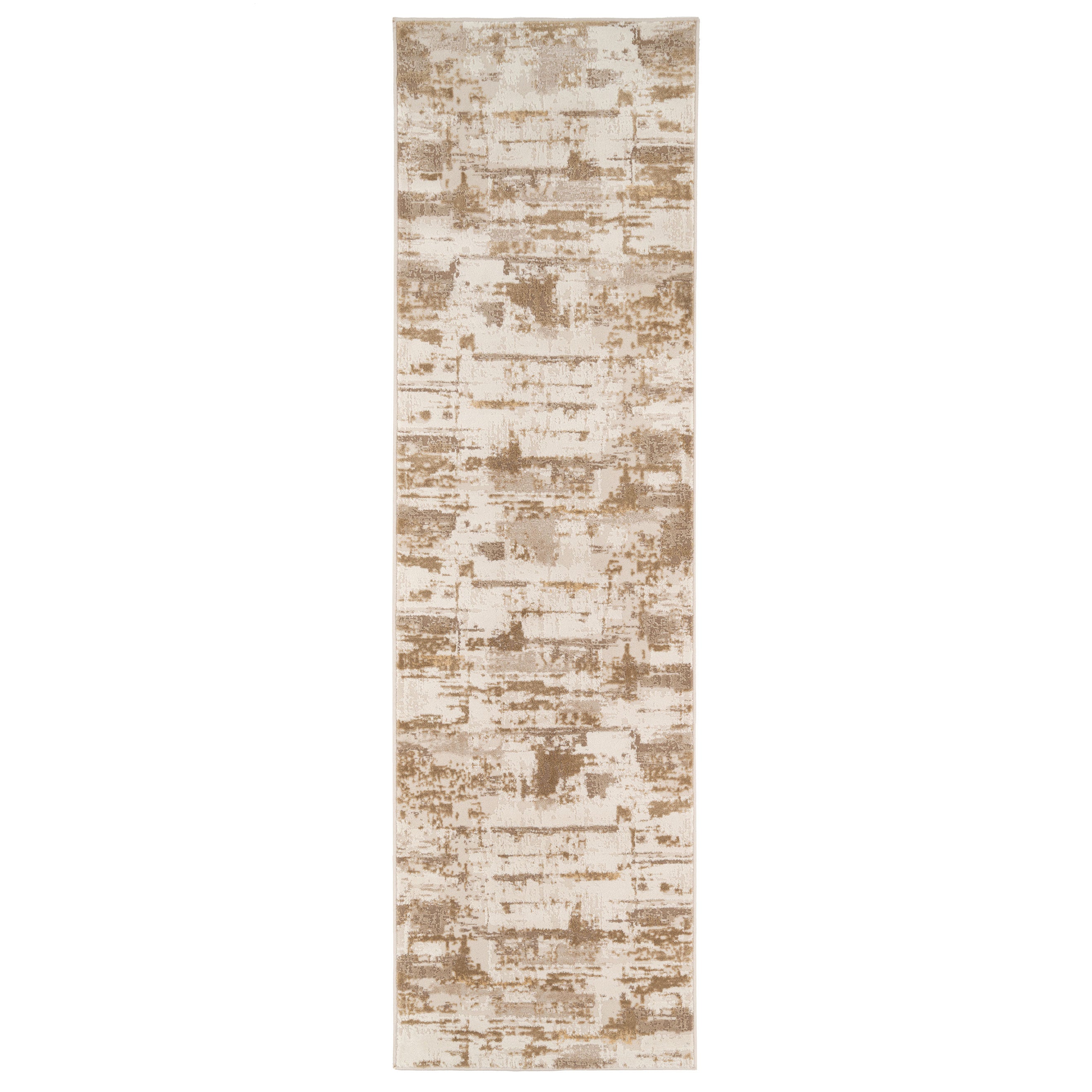 Distressed Brushstroke Beige Runner Rug | Runner Rugs | Kukoon Rugs Online
