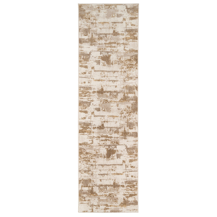 Distressed Brushstroke Beige Runner Rug