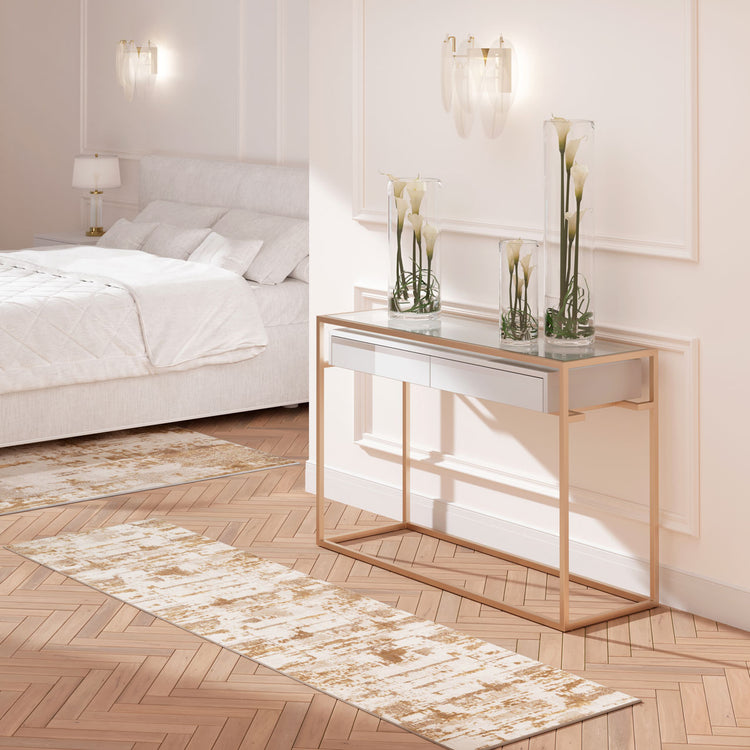 Distressed Brushstroke Beige Runner Rug