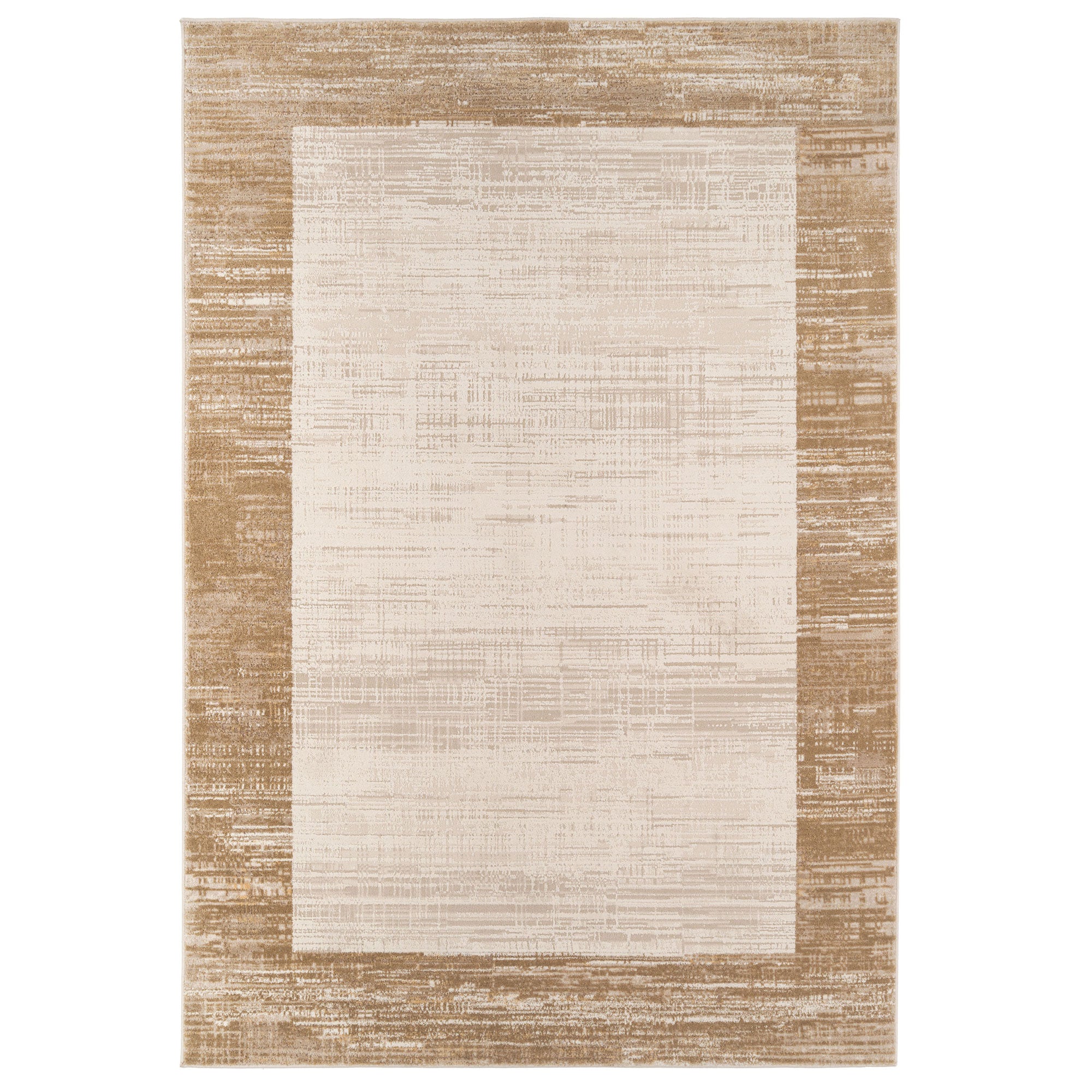 Beige Neutral Border Living Room Rug