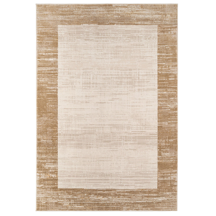 Beige Neutral Border Living Room Rug