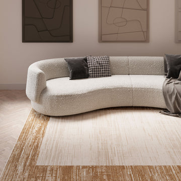 Beige Neutral Border Living Room Rug