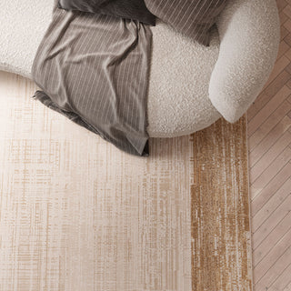 Beige Neutral Border Living Room Rug