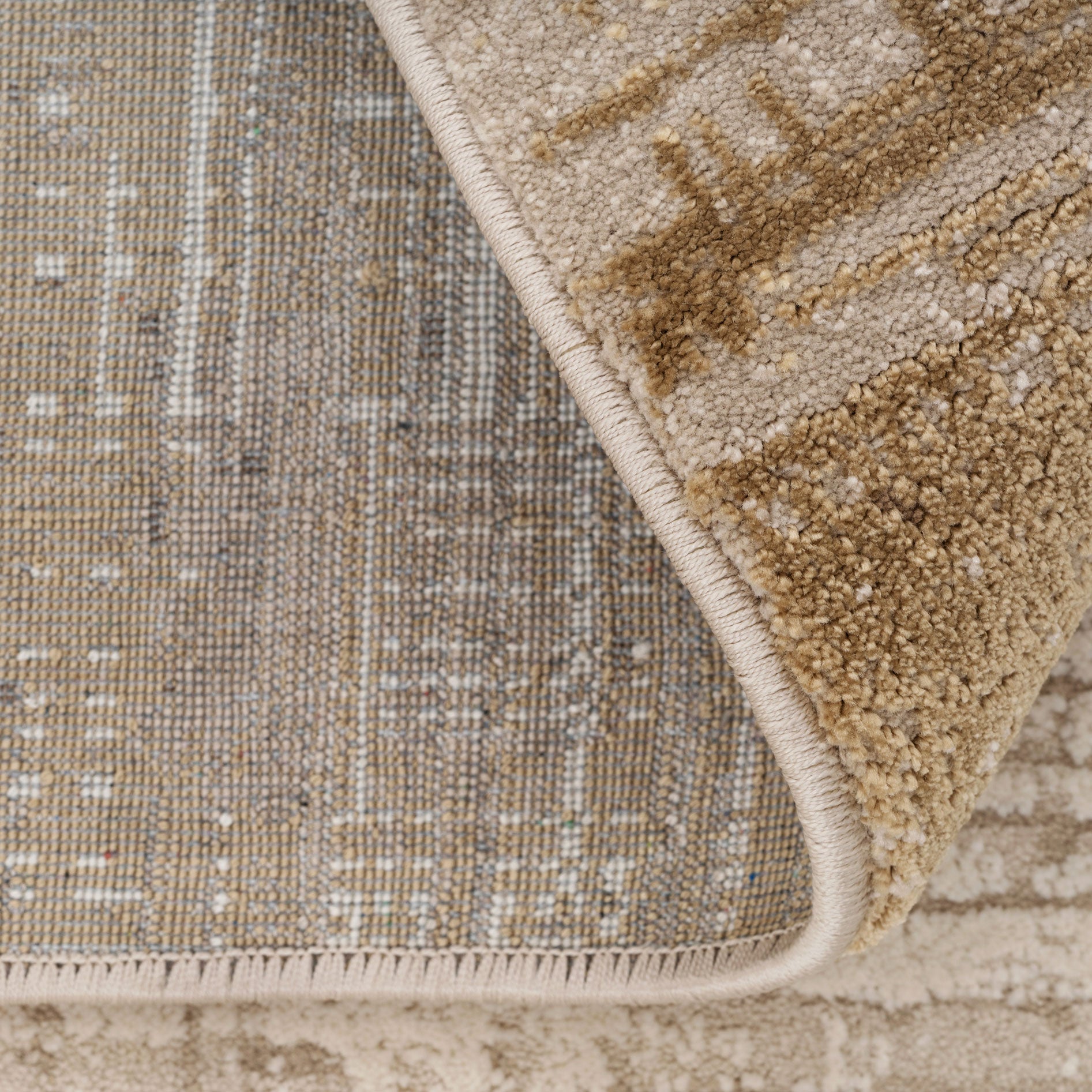 Beige Neutral Border Living Room Rug