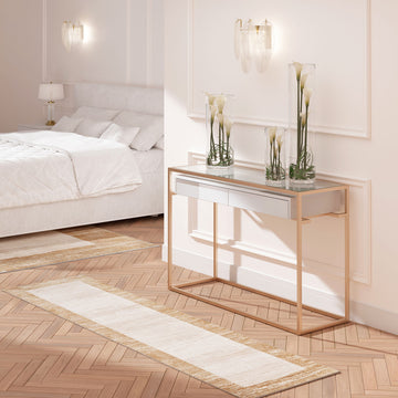 Beige Neutral Border Runner Rug