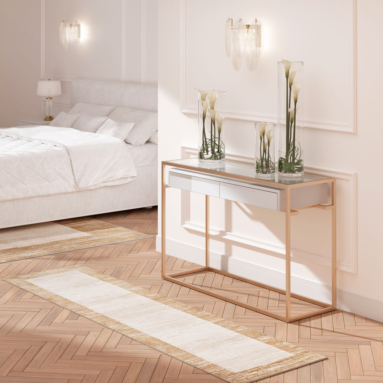 Beige Neutral Border Living Room Rug - Ludlow | Runner Rugs | Kukoon ...