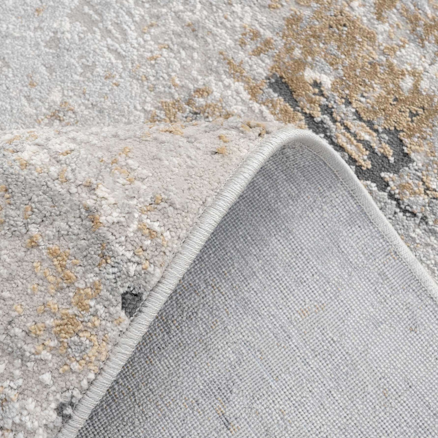 Modern Soft Grey Gold Distressed Abstract Hall Runner Rug