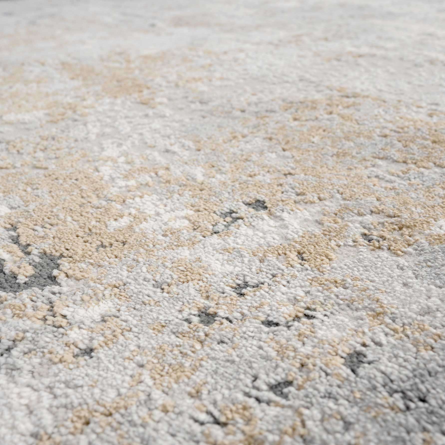 Modern Soft Grey Gold Distressed Abstract Hall Runner Rug