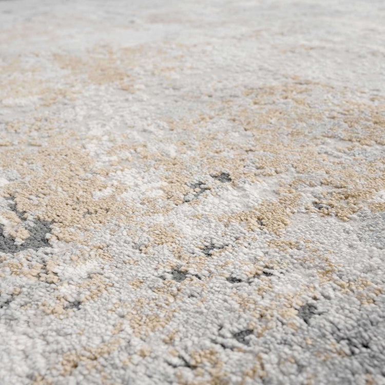 Modern Soft Grey Gold Distressed Abstract Hall Runner Rug