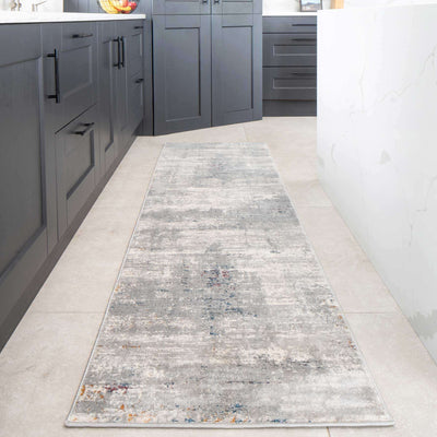 Grey Distressed Multicoloured Abstract Kitchen Runner Rug