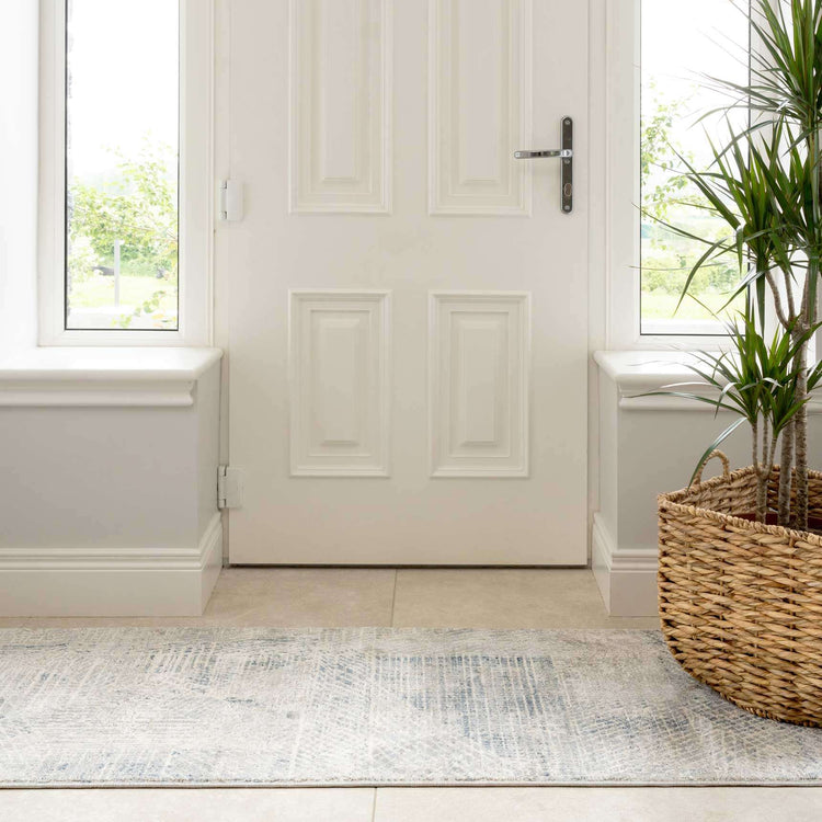 Modern Blue Distressed Abstract Kitchen Runner Rug