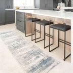 Soft Blue Distressed Abstract Kitchen Runner Rug