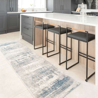 Soft Blue Distressed Abstract Kitchen Runner Rug